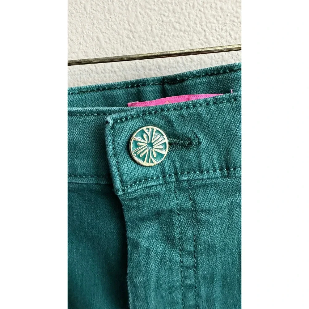 Lilly Pulitzer Kelly Skinny Ankle Pants 12 Green‎ Mid Rise Stretch Denim Preppy